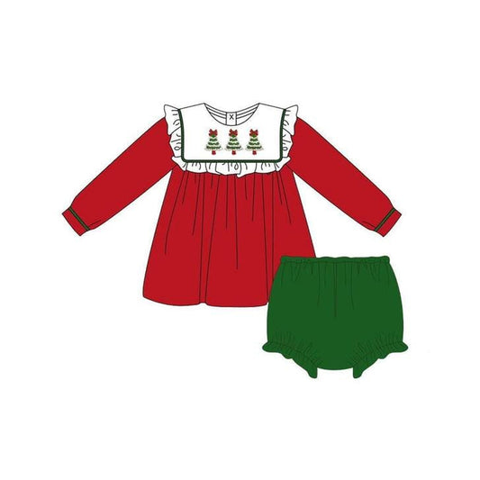 Toddle girls Christmas tree design long sleeve bummies set