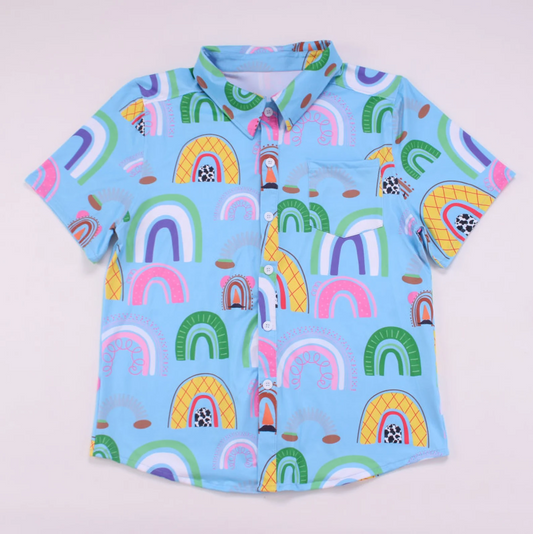 baby boy short sleeve rainbow button shirt