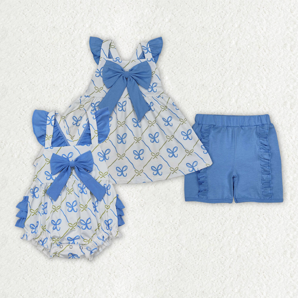 Baby girls blue bow summer matching outfit