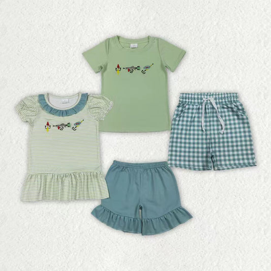 Embroidery Fishing shirt matching shorts boys outfit