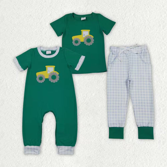 Embroidery Tractor top matching pants baby boy outfit