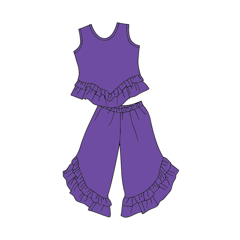 solid cotton purple boutique clothing set