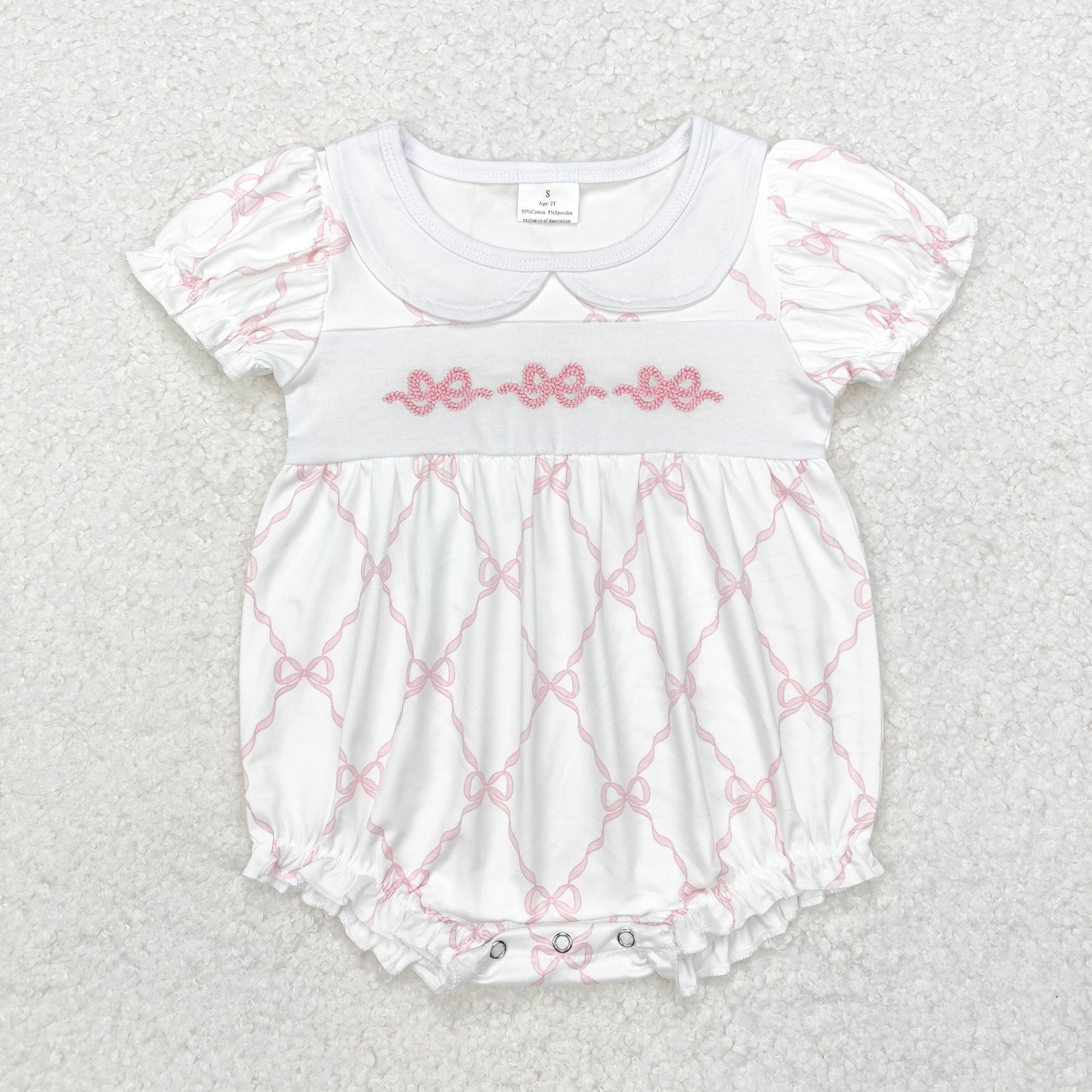 wholesale kids baby girls embroidery bow boutique matching romper