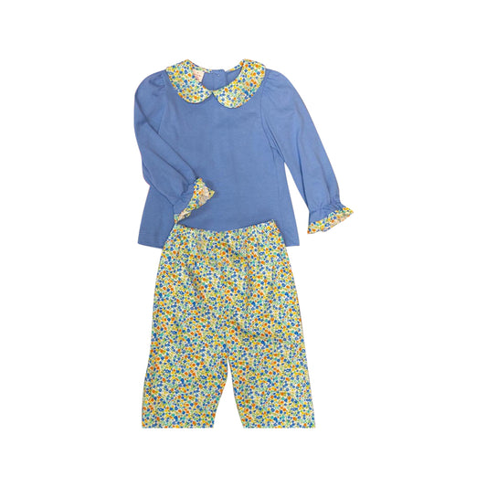 girl blue long sleeve top floral pants fall winter clothes preorder