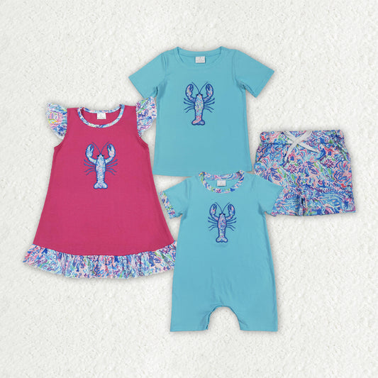 Embroidery Crawfish design boy summer outfit
