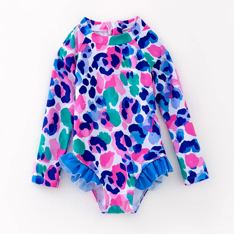 Girls colorful cheetah one piece swimwear
