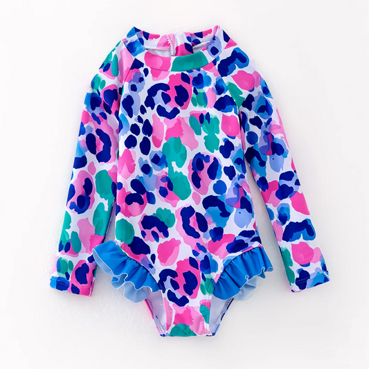Girls colorful cheetah one piece swimwear