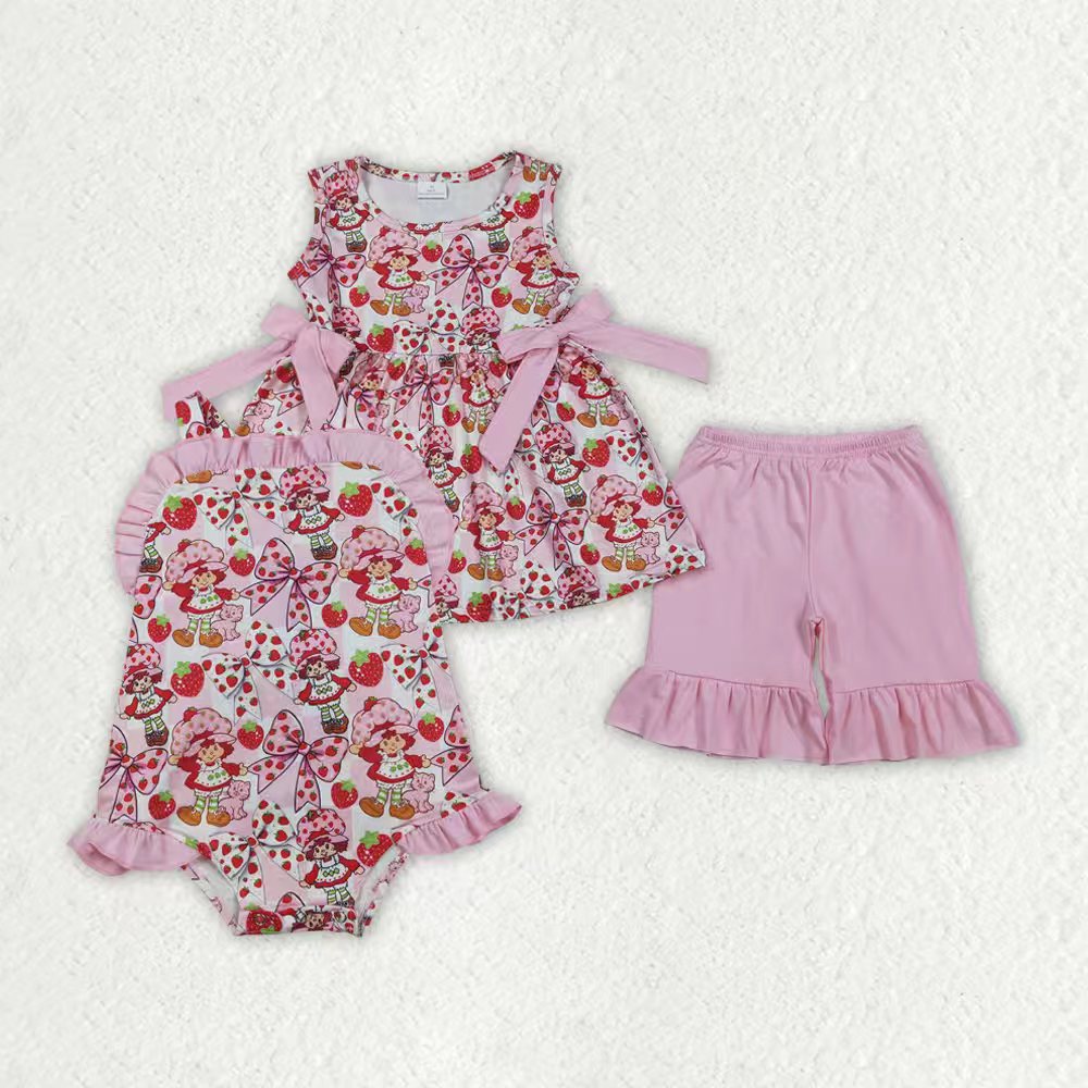 Strawberry top matching shorts girls summer outfit