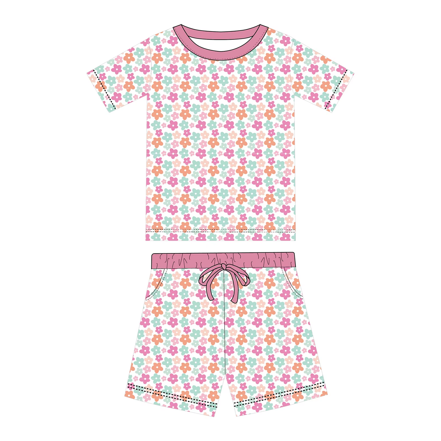 Colorful flowers design kids summer outfit