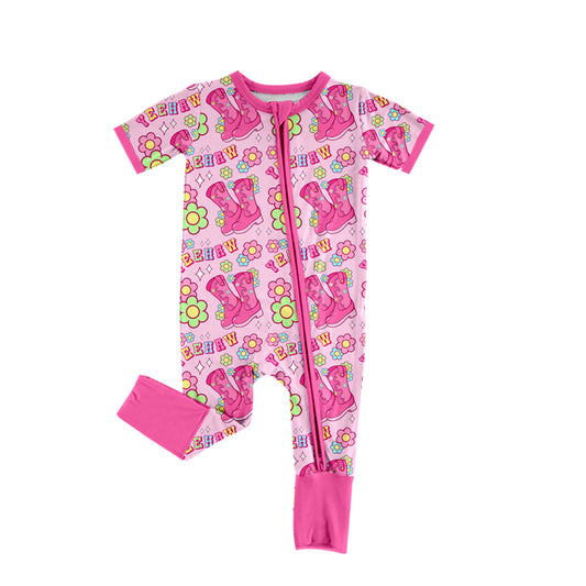 cowgirl western boots short sleeve zip romper