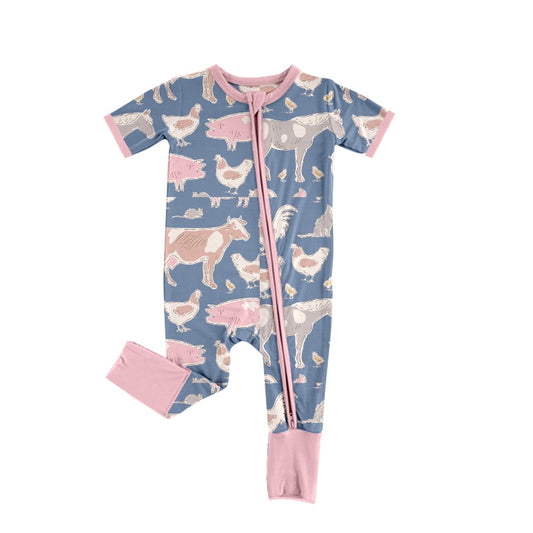 farm cow animal zip romper