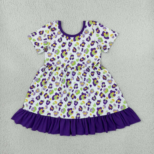 Mardi Gras cheetah print girls short sleeve dress