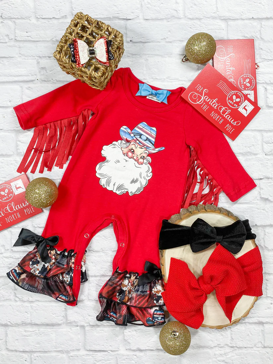 infant baby girls christmas santa claus tassel romper