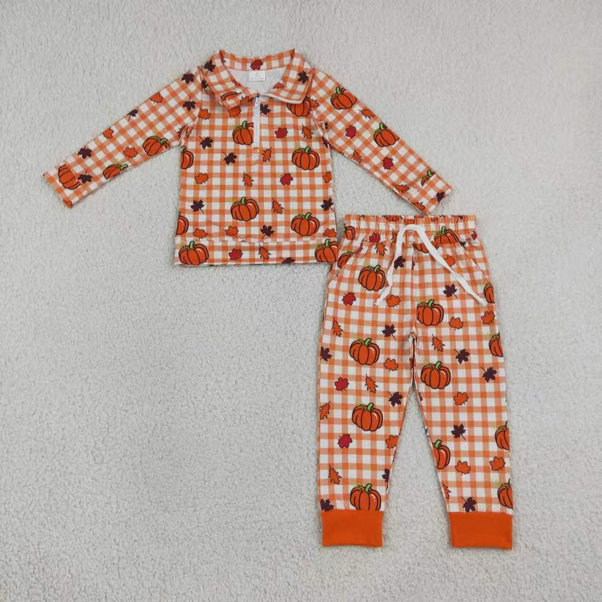 Fall pumpkin boys long sleeve pajama set outfit