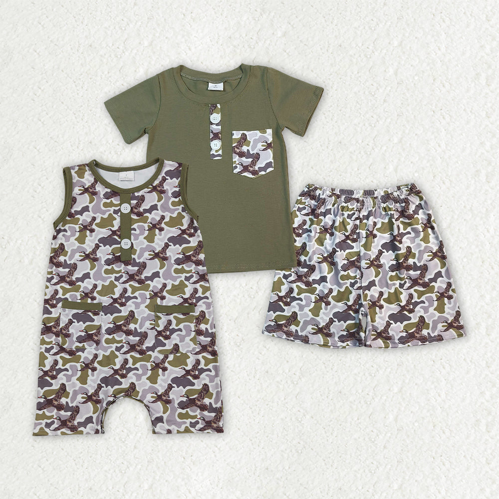 Duck camo pocket top matching shorts boys summer outfit