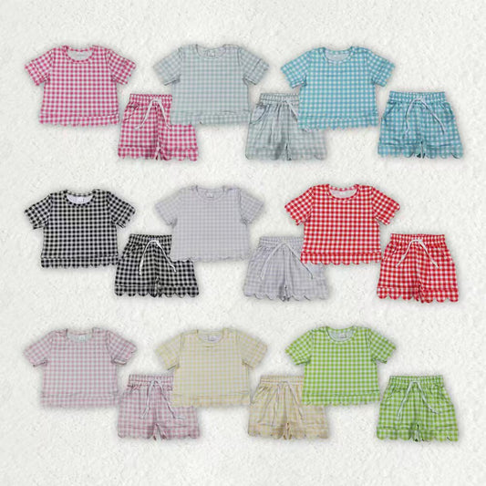 Plaid design toddle baby girls summer outfit