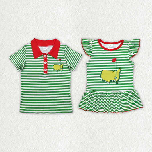 Sister brother green stripes golf polo shirt