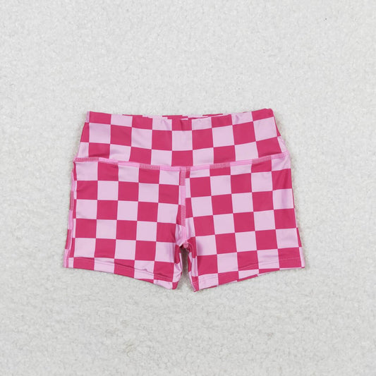 pink checkered summer yoga shorts