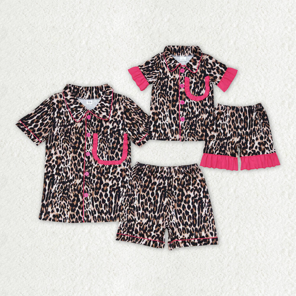 mommy and me  cheetah leopard short sleeve button down pajama set