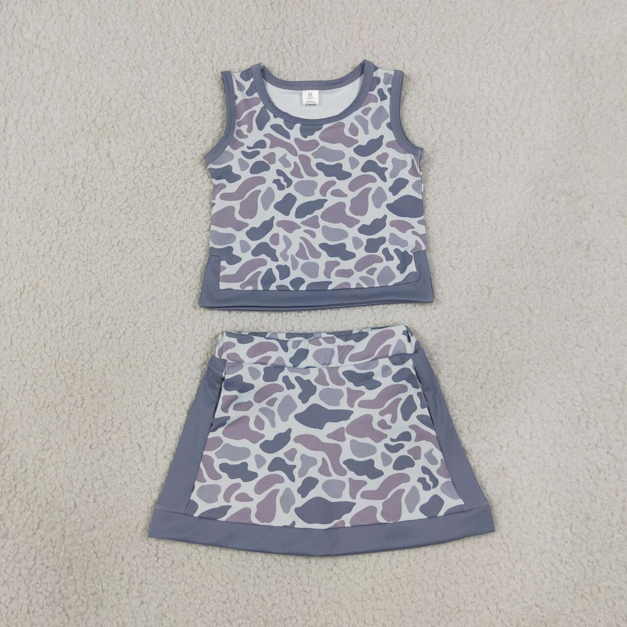 Light grey yoga top matching skorts girls summer outfit