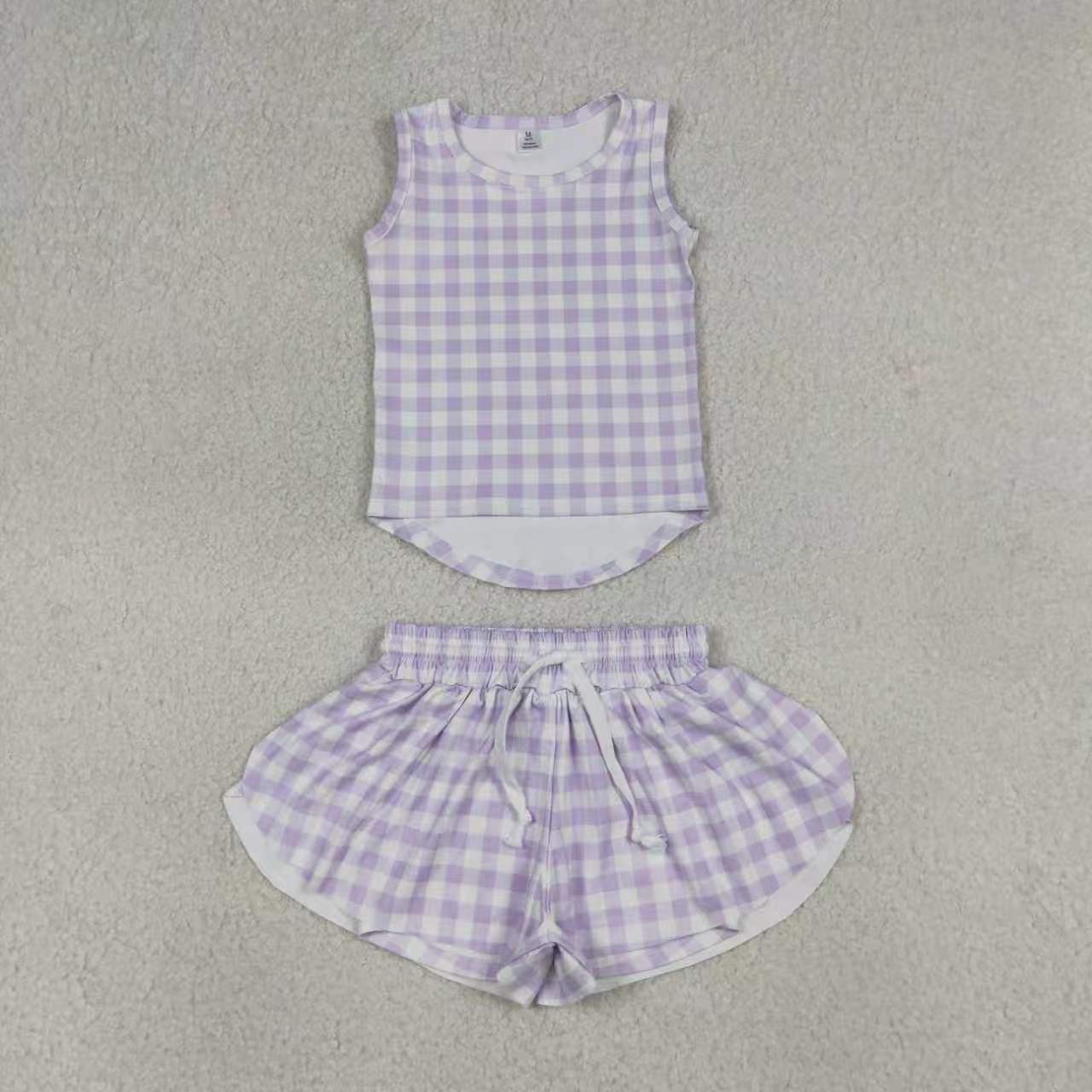 Yellow plaid top matching shorts girl summer yoga outfit preorder
