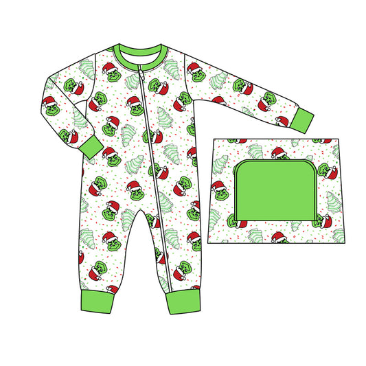 Christmas green face long sleeve romper