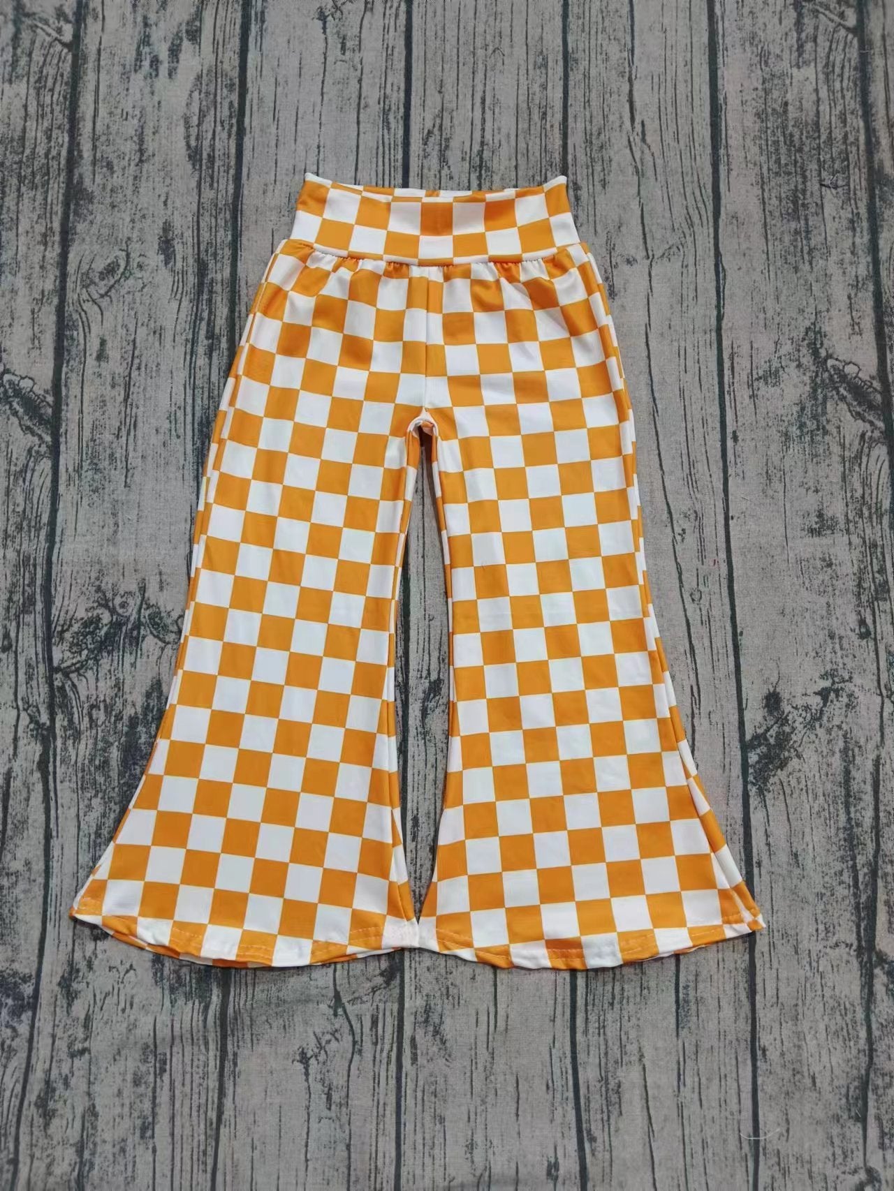 Custom baby boy yellow checkered bell bottoms pants