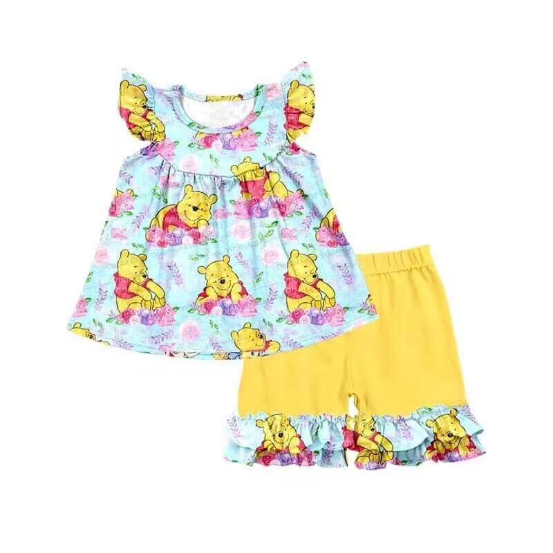 baby girls cartoon bear summer outfit