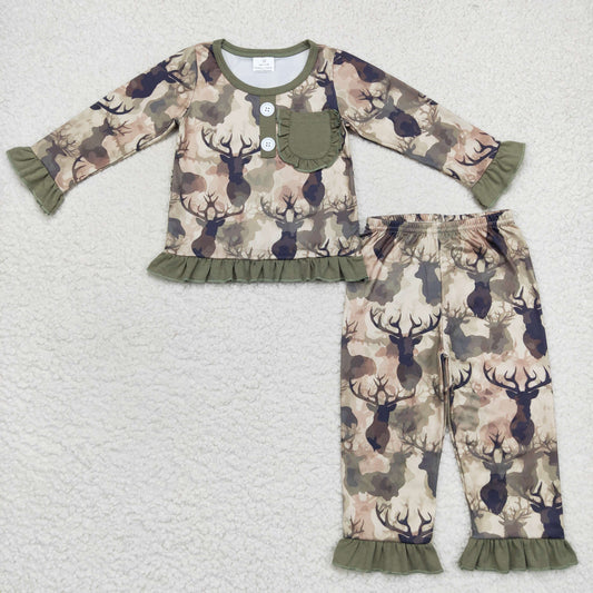 girls camo reindeer clothes set wholesale kids clothing