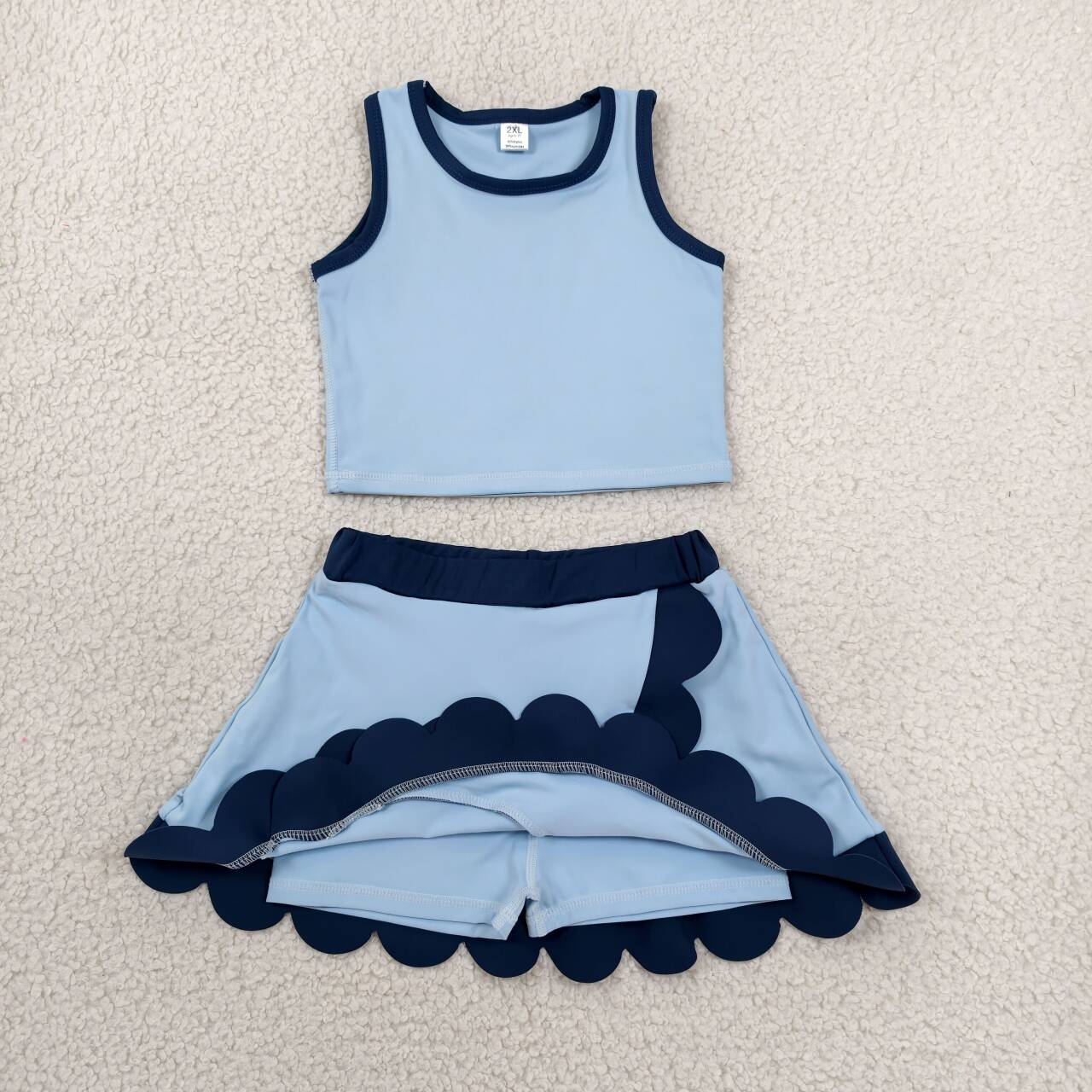 Girls summer blue yoga tank top matching skorts outfit