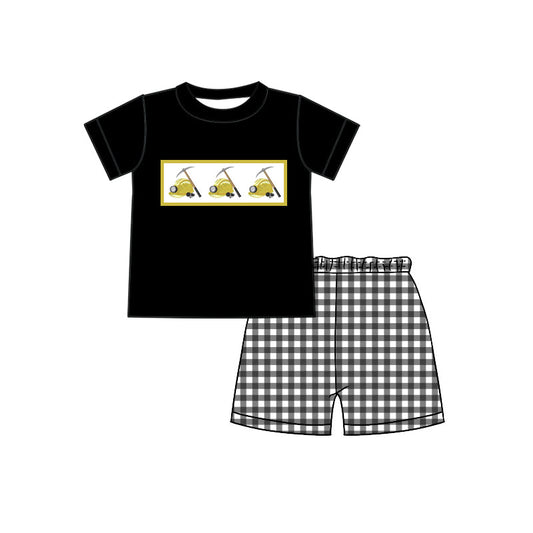 Black plaid top matching shorts custom design boy summer outfit