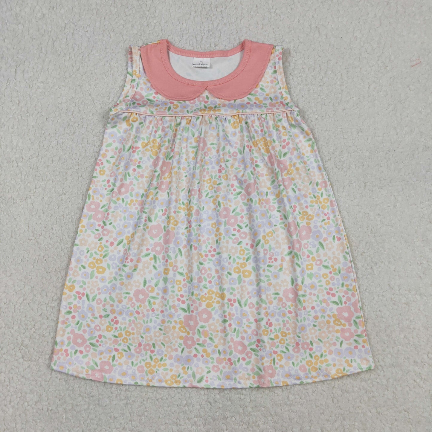 Pink flowers girls short sleeve dress