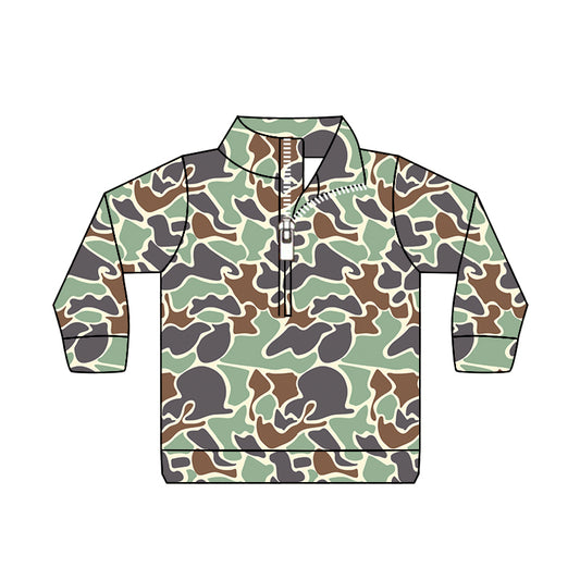 baby boy long sleeve green brown camo zip pullover