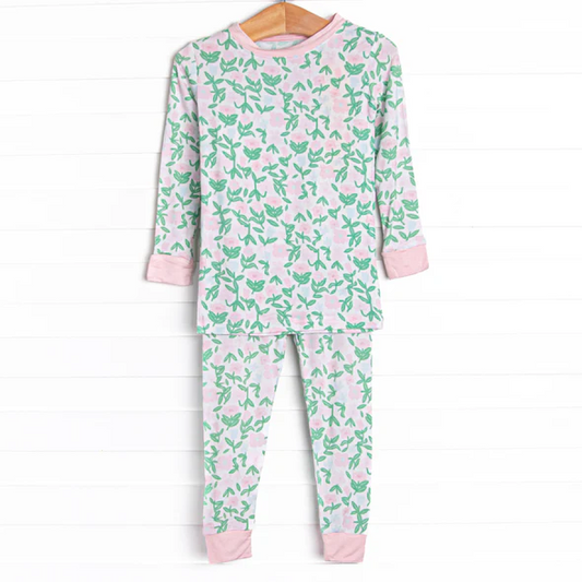 infant baby girls pink green flower print two piece boutique clothes