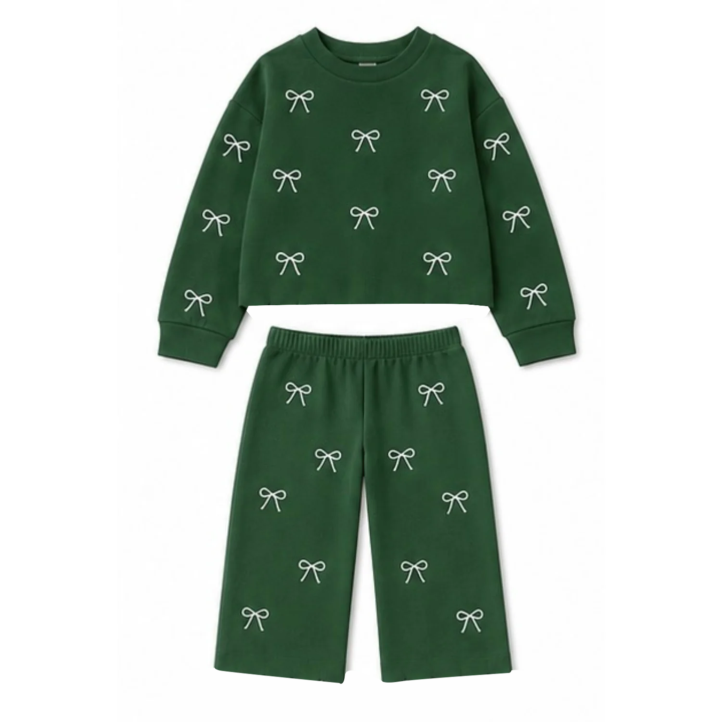Toddle kids custom bow design girl long sleeve green color clothes wholesale price