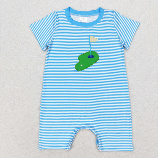 toddle boy blue stripes embroidery golf romper