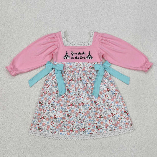 Give thanks to the lord girls embroidery dress