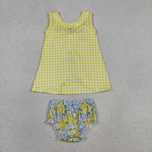 Blue yellow floral girls summer bummies outfit