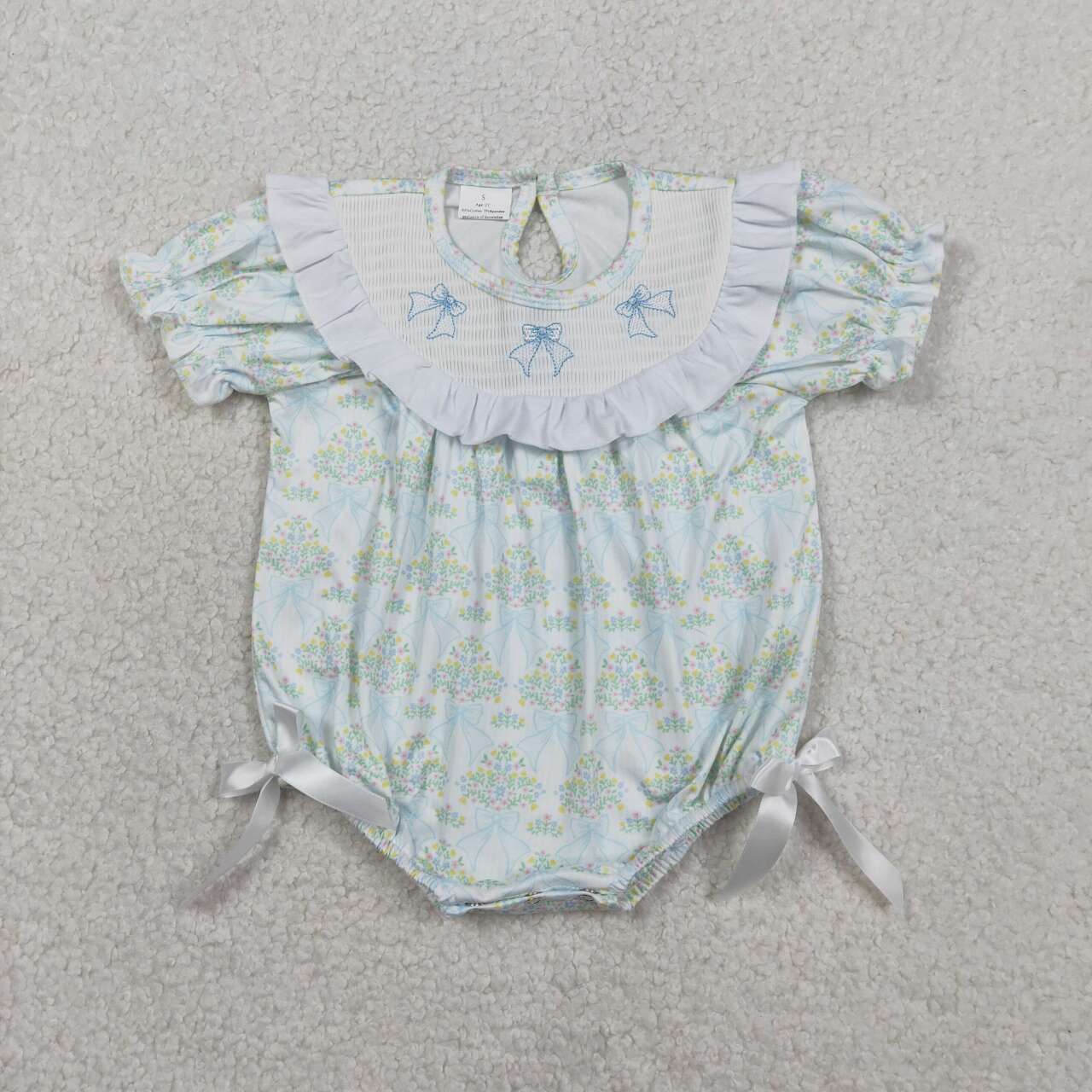 Blue bow floral toddle baby summer smocked romper