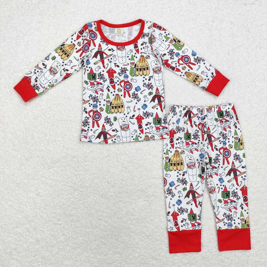 Christmas cartoon print baby kids long sleeve bamboo pajama set