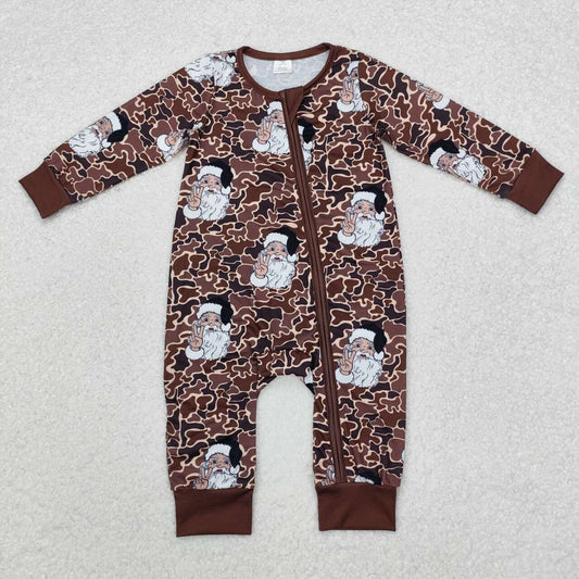 Infant baby boy Christmas Santa Claus camo bamboo zip romper