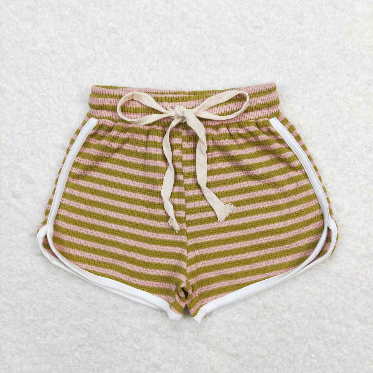 toddle girls green pink stripes summer cotton shorts