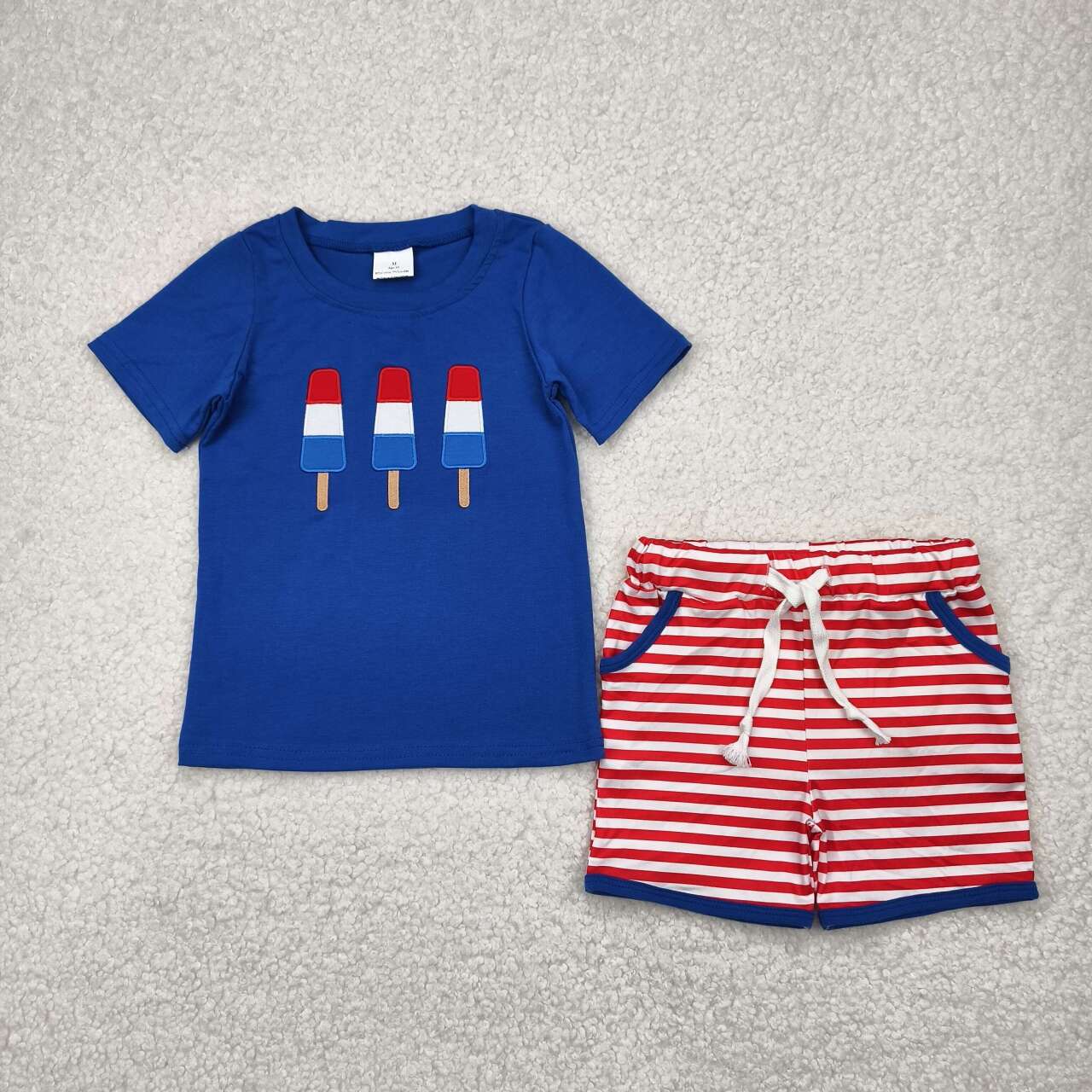 Baby boy July 4th embroidery  popsicle outfit
