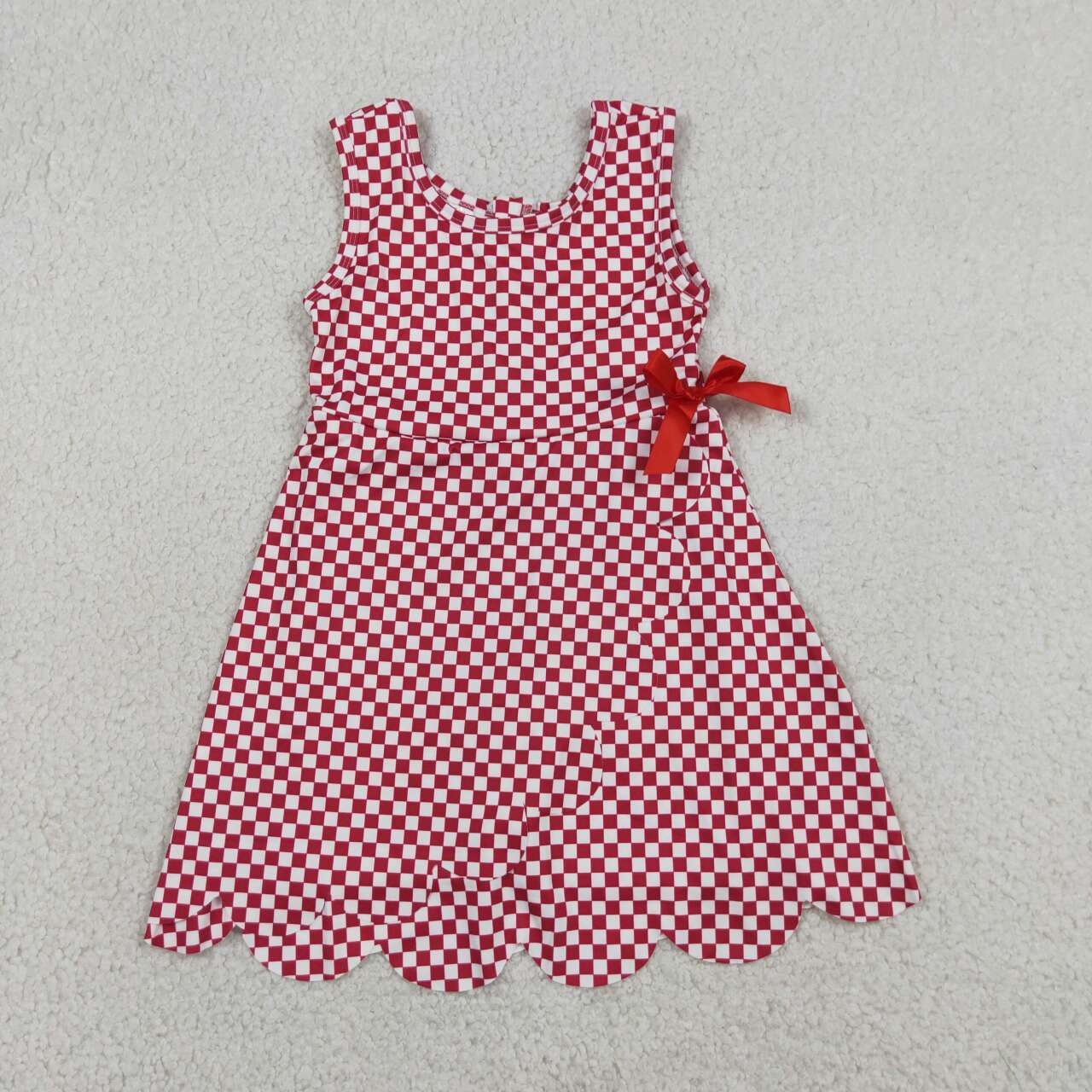 Red plaid design girls summer active yoga dress