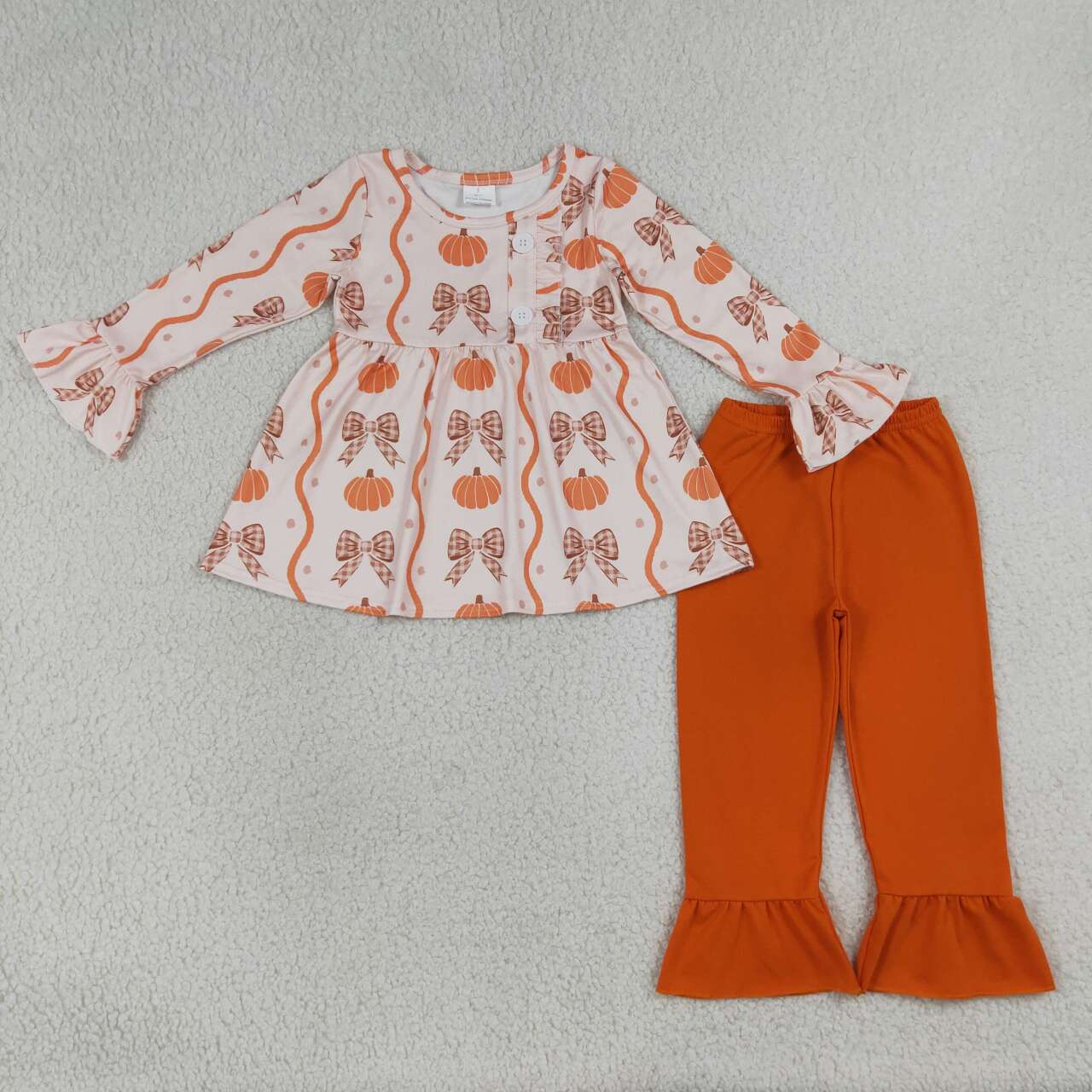 Fall pumpkin print girls long sleeve set outfit