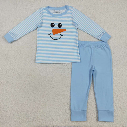 Embroidery Christmas snowman boy long sleeve pajama set clothes