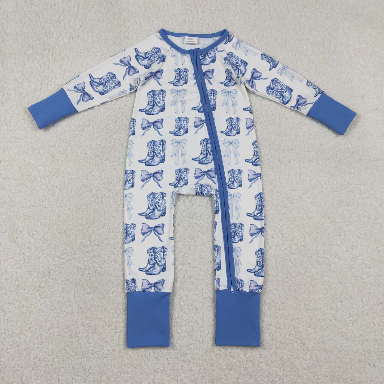 Western boots bow design infant baby long sleeve romper