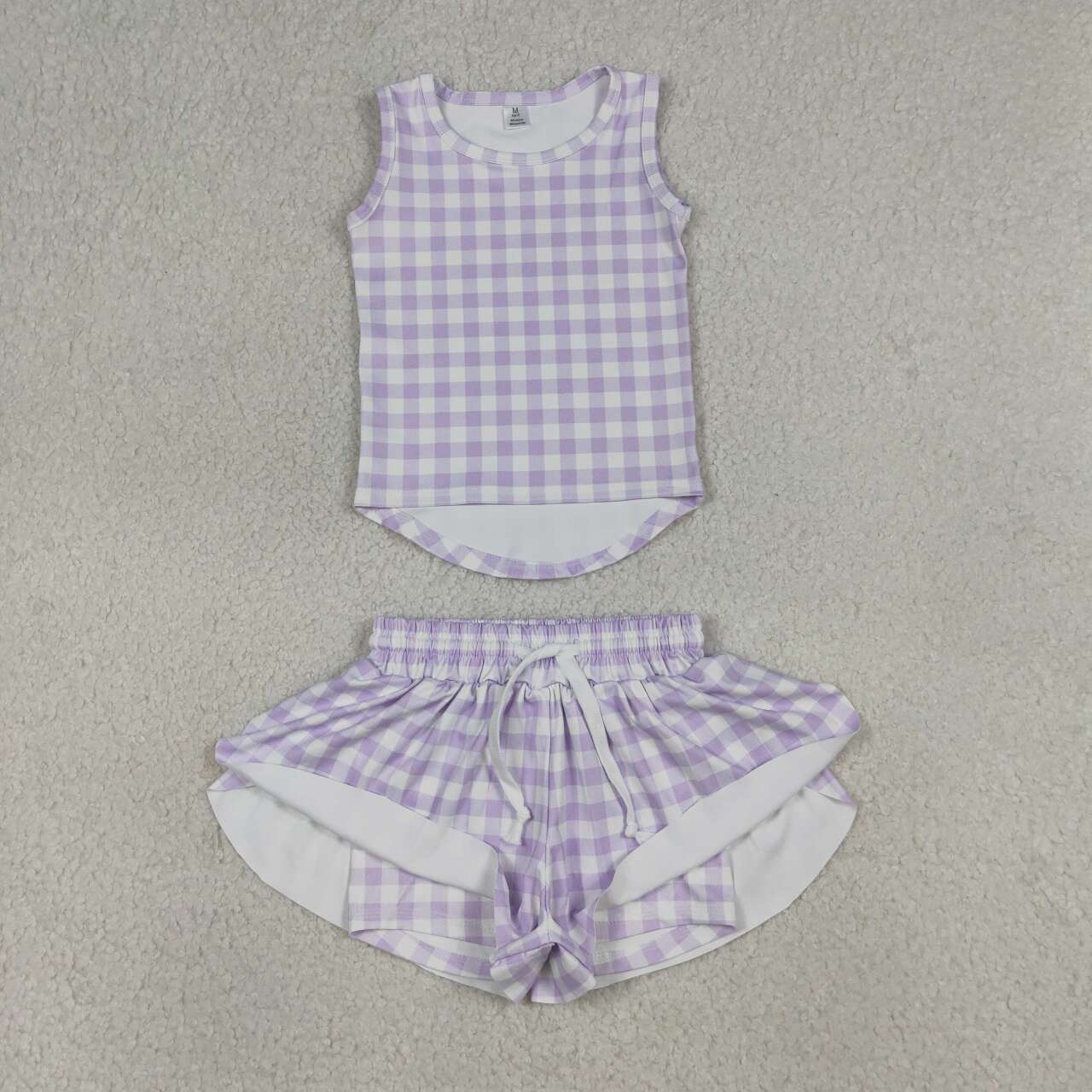 Lavender plaid top matching shorts girl summer yoga outfit