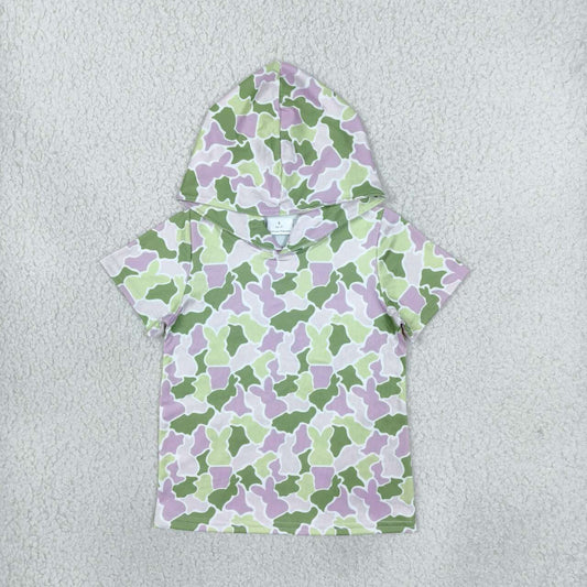 Easter bunny camo print boys short sleeve hoodie top