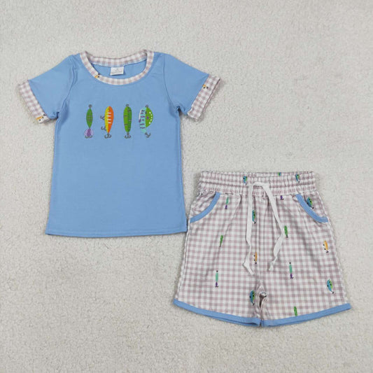 Embroidery Fishing shirt matching shorts boys outfit